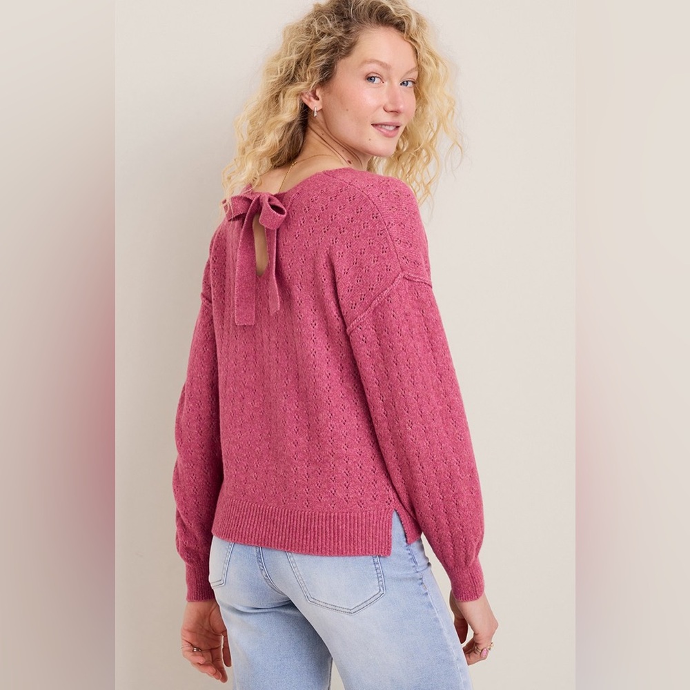 031 • Elegant Pink V-Neck Sweater | Berry Pink BOW back sweater
